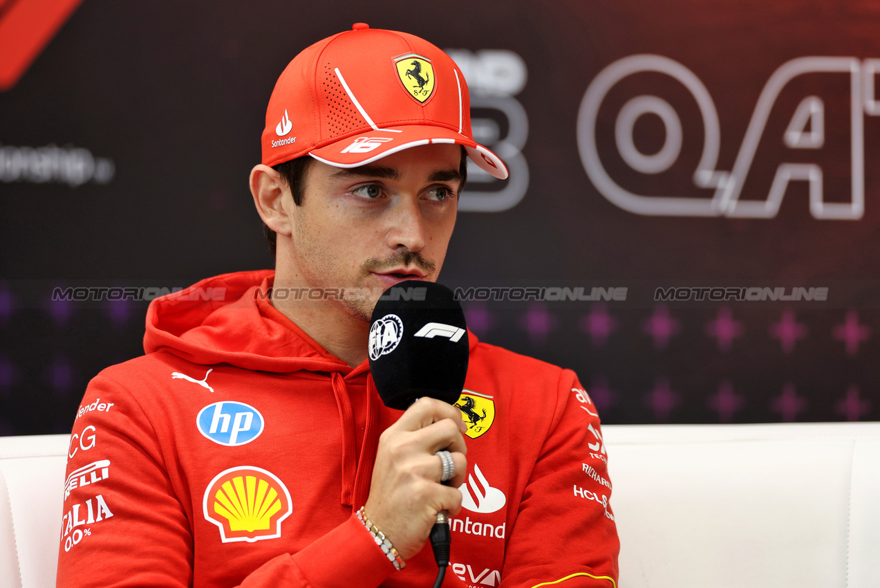 GP QATAR, Charles Leclerc (MON) Ferrari in the FIA Press Conference.

28.11.2024. Formula 1 World Championship, Rd 23, Qatar Grand Prix, Doha, Qatar, Preparation Day.

 - www.xpbimages.com, EMail: requests@xpbimages.com © Copyright: Staley / XPB Images