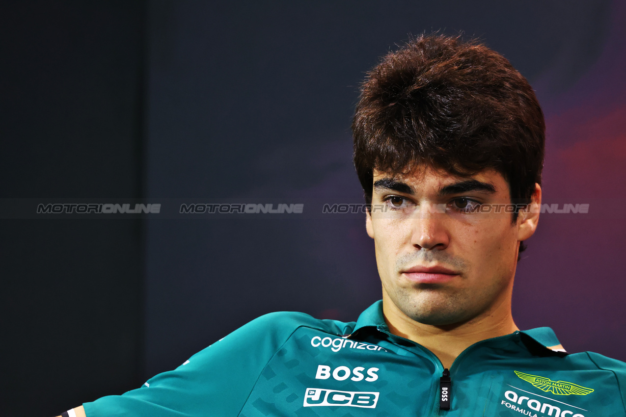 GP SINGAPORE, Lance Stroll (CDN) Aston Martin F1 Team in the FIA Press Conference.

19.09.2024. Formula 1 World Championship, Rd 18, Singapore Grand Prix, Marina Bay Street Circuit, Singapore, Preparation Day.

- www.xpbimages.com, EMail: requests@xpbimages.com © Copyright: Charniaux / XPB Images