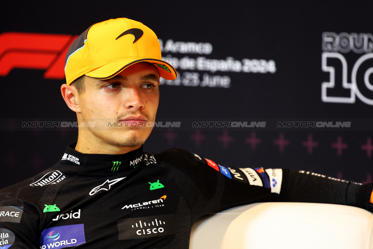 GP SPAGNA, Lando Norris (GBR) McLaren in the post race FIA Press Conference.

23.06.2024. Formula 1 World Championship, Rd 10, Spanish Grand Prix, Barcelona, Spain, Gara Day.

- www.xpbimages.com, EMail: requests@xpbimages.com © Copyright: Batchelor / XPB Images