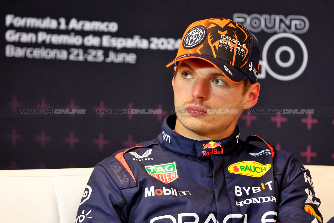 GP SPAGNA, Max Verstappen (NLD) Red Bull Racing in the post qualifying FIA Press Conference.

22.06.2024. Formula 1 World Championship, Rd 10, Spanish Grand Prix, Barcelona, Spain, Qualifiche Day.

- www.xpbimages.com, EMail: requests@xpbimages.com © Copyright: Batchelor / XPB Images