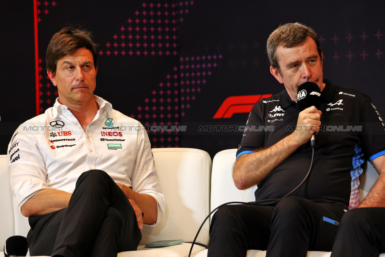 GP SPAGNA, (L to R): Toto Wolff (GER) Mercedes AMG F1 Shareholder e Executive Director e Bruno Famin (FRA) Alpine Motorsports Vice President e Alpine F1 Team Team Principal, in the FIA Press Conference.

21.06.2024 Formula 1 World Championship, Rd 10, Spanish Grand Prix, Barcelona, Spain, Practice Day.

- www.xpbimages.com, EMail: requests@xpbimages.com © Copyright: Charniaux / XPB Images