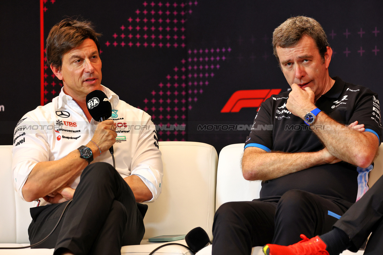 GP SPAGNA, (L to R): Toto Wolff (GER) Mercedes AMG F1 Shareholder e Executive Director e Bruno Famin (FRA) Alpine Motorsports Vice President e Alpine F1 Team Team Principal, in the FIA Press Conference.

21.06.2024 Formula 1 World Championship, Rd 10, Spanish Grand Prix, Barcelona, Spain, Practice Day.

- www.xpbimages.com, EMail: requests@xpbimages.com © Copyright: Charniaux / XPB Images