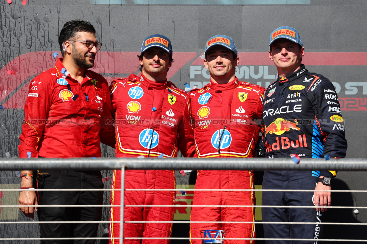 GP STATI UNITI, 1st place Charles Leclerc (MON) Ferrari SF-24, 2nd place Carlos Sainz Jr (ESP) Ferrari SF-24 e 3rd place Max Verstappen (NLD) Red Bull Racing RB20.
20.10.2024. Formula 1 World Championship, Rd 19, United States Grand Prix, Austin, Texas, USA, Gara Day.
- www.xpbimages.com, EMail: requests@xpbimages.com © Copyright: Batchelor / XPB Images