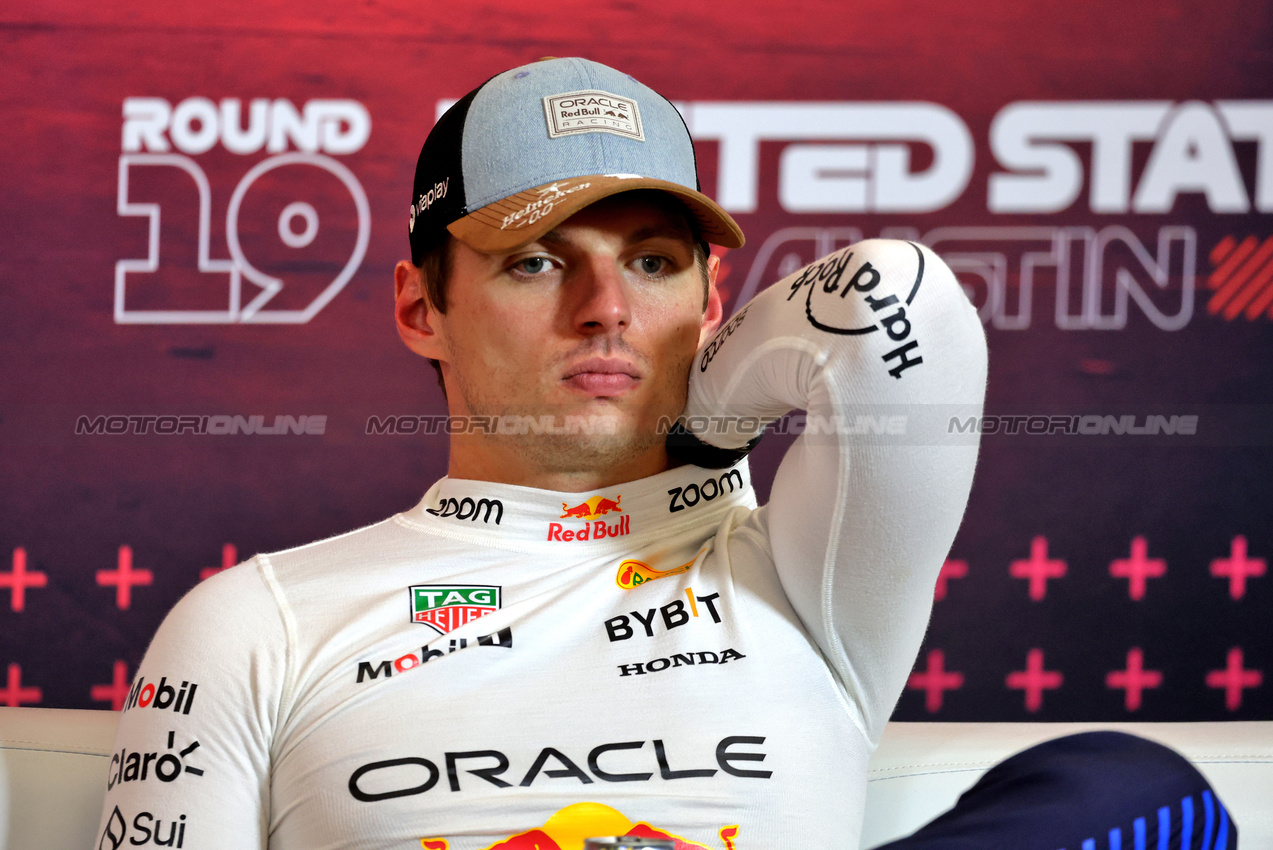 GP STATI UNITI, Max Verstappen (NLD) Red Bull Racing in the post race FIA Press Conference.

20.10.2024. Formula 1 World Championship, Rd 19, United States Grand Prix, Austin, Texas, USA, Gara Day.

- www.xpbimages.com, EMail: requests@xpbimages.com © Copyright: Moy / XPB Images