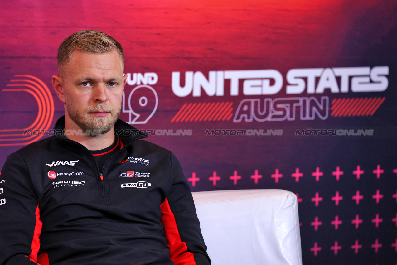 GP STATI UNITI, Kevin Magnussen (DEN) Haas F1 Team in the FIA Press Conference.

17.10.2024. Formula 1 World Championship, Rd 19, United States Grand Prix, Austin, Texas, USA, Preparation Day.

- www.xpbimages.com, EMail: requests@xpbimages.com © Copyright: Batchelor / XPB Images