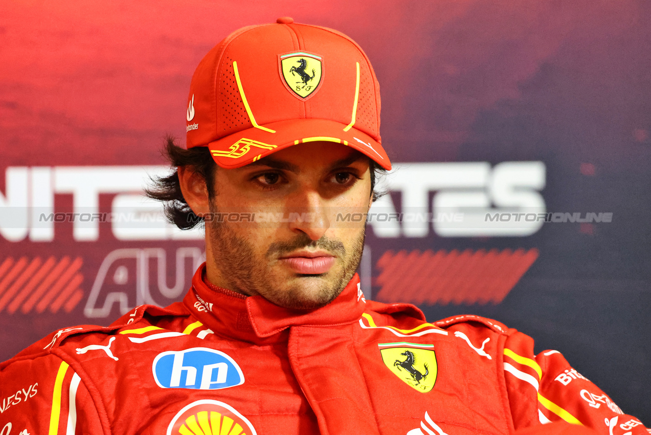 GP STATI UNITI, Carlos Sainz Jr (ESP) Ferrari in the post qualifying FIA Press Conference.

19.10.2024. Formula 1 World Championship, Rd 19, United States Grand Prix, Austin, Texas, USA, Sprint e Qualifiche Day.

- www.xpbimages.com, EMail: requests@xpbimages.com © Copyright: Batchelor / XPB Images