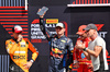 GP STATI UNITI, Top three in Sprint parc ferme (L to R): Lando Norris (GBR) McLaren, third; Max Verstappen (NLD) Red Bull Racing; Carlos Sainz Jr (ESP) Ferrari, third; Sting (GBR) Musician.

19.10.2024. Formula 1 World Championship, Rd 19, United States Grand Prix, Austin, Texas, USA, Sprint e Qualifiche Day.

- www.xpbimages.com, EMail: requests@xpbimages.com © Copyright: Bearne / XPB Images