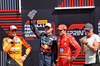 GP STATI UNITI, Top three in Sprint parc ferme (L to R): Lando Norris (GBR) McLaren, third; Max Verstappen (NLD) Red Bull Racing; Carlos Sainz Jr (ESP) Ferrari, third; Sting (GBR) Musician.

19.10.2024. Formula 1 World Championship, Rd 19, United States Grand Prix, Austin, Texas, USA, Sprint e Qualifiche Day.

- www.xpbimages.com, EMail: requests@xpbimages.com © Copyright: Bearne / XPB Images