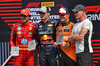 GP STATI UNITI, Top three in Sprint parc ferme (L to R): Lando Norris (GBR) McLaren, third; Max Verstappen (NLD) Red Bull Racing; Carlos Sainz Jr (ESP) Ferrari, third; Sting (GBR) Musician.

19.10.2024. Formula 1 World Championship, Rd 19, United States Grand Prix, Austin, Texas, USA, Sprint e Qualifiche Day.

- www.xpbimages.com, EMail: requests@xpbimages.com © Copyright: Bearne / XPB Images