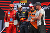 GP STATI UNITI, Top three in Sprint parc ferme (L to R): Lando Norris (GBR) McLaren, third; Max Verstappen (NLD) Red Bull Racing; Carlos Sainz Jr (ESP) Ferrari, third; Sting (GBR) Musician.

19.10.2024. Formula 1 World Championship, Rd 19, United States Grand Prix, Austin, Texas, USA, Sprint e Qualifiche Day.

- www.xpbimages.com, EMail: requests@xpbimages.com © Copyright: Bearne / XPB Images