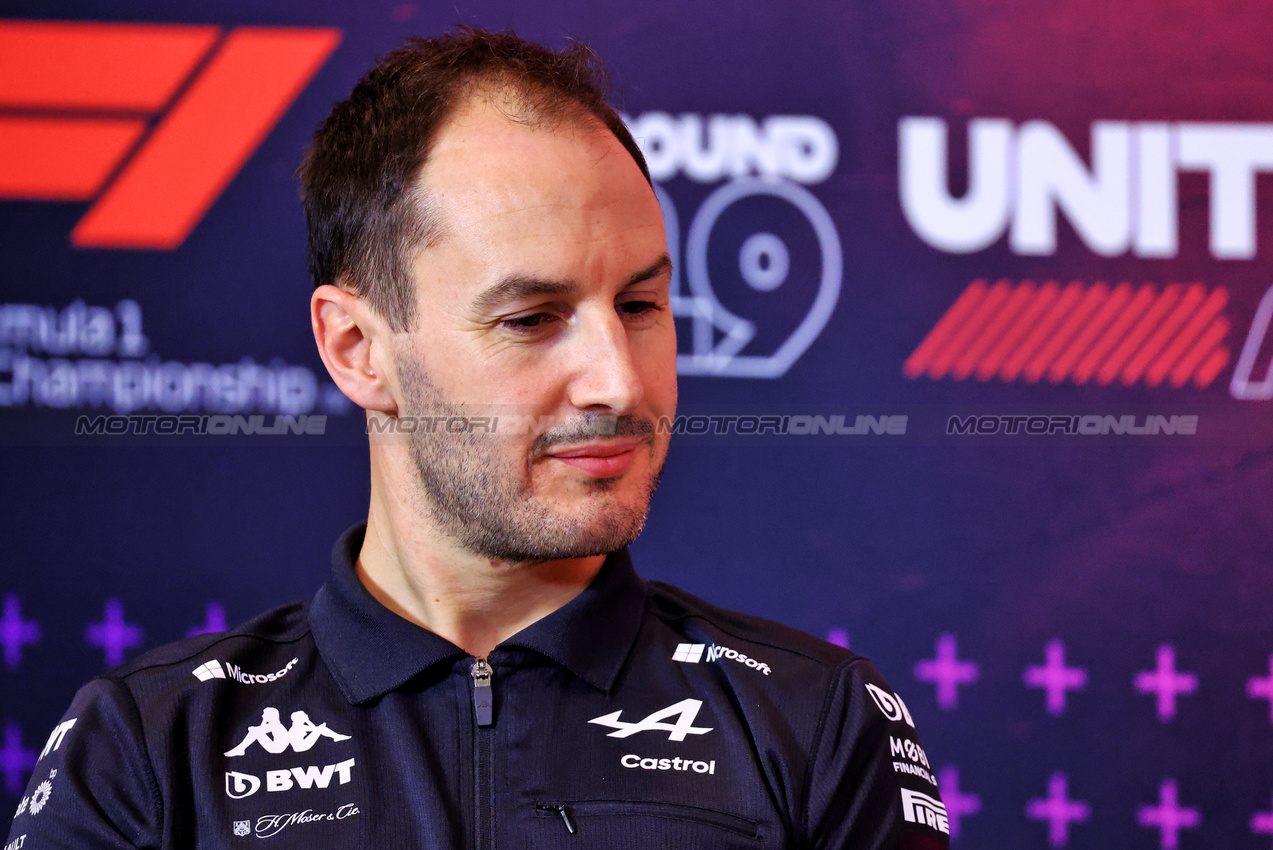 GP STATI UNITI, Oliver Oakes (GBR) Alpine F1 Team Team Principal in the FIA Press Conference.

18.10.2024. Formula 1 World Championship, Rd 19, United States Grand Prix, Austin, Texas, USA, Sprint Qualifiche Day

- www.xpbimages.com, EMail: requests@xpbimages.com © Copyright: Batchelor / XPB Images