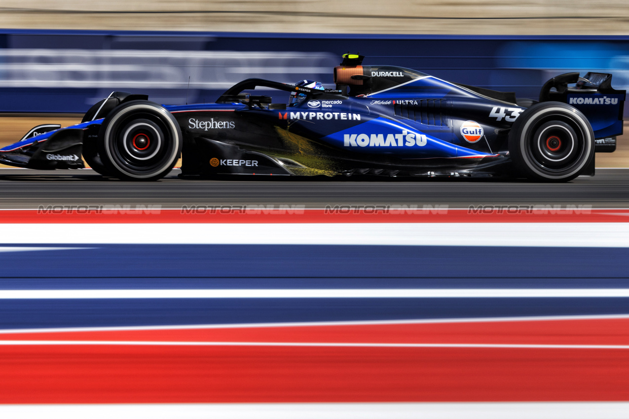 GP STATI UNITI, Franco Colapinto (ARG) Williams Racing FW46.

18.10.2024. Formula 1 World Championship, Rd 19, United States Grand Prix, Austin, Texas, USA, Sprint Qualifiche Day

 - www.xpbimages.com, EMail: requests@xpbimages.com © Copyright: Rew / XPB Images