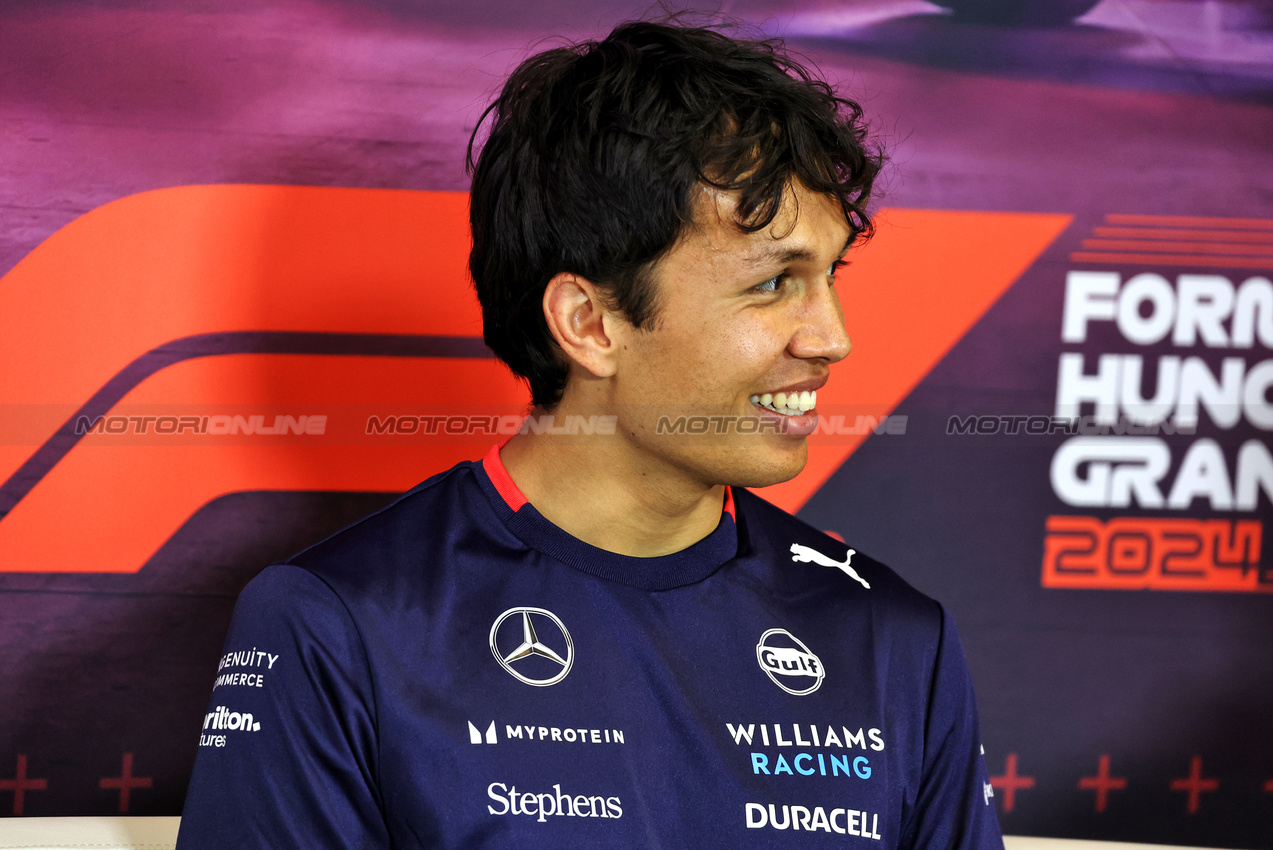 GP UNGHERIA, Alexander Albon (THA) Williams Racing in the FIA Press Conference.

18.07.2024. Formula 1 World Championship, Rd 13, Hungarian Grand Prix, Budapest, Hungary, Preparation Day.

- www.xpbimages.com, EMail: requests@xpbimages.com © Copyright: Bearne / XPB Images