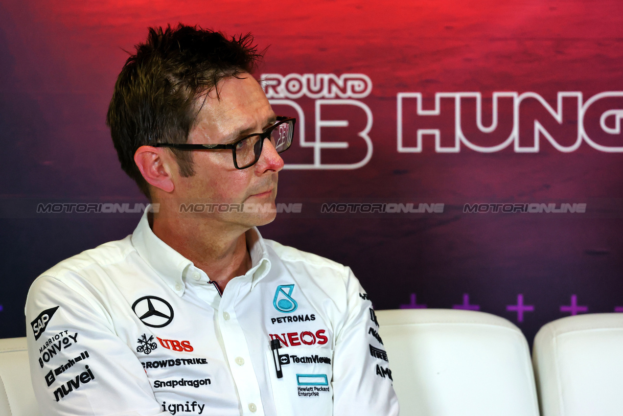 GP UNGHERIA, Andrew Shovlin (GBR) Mercedes AMG F1 Trackside Engineering Director in the FIA Press Conference.

19.07.2024. Formula 1 World Championship, Rd 13, Hungarian Grand Prix, Budapest, Hungary, Practice Day.

- www.xpbimages.com, EMail: requests@xpbimages.com © Copyright: Charniaux / XPB Images