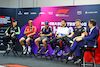 TEST BAHRAIN, (L to R): Zhou Guanyu (CHN) Sauber; Carlos Sainz Jr (ESP) Ferrari; Sergio Perez (MEX) Red Bull Racing; Daniel Ricciardo (AUS) RB; Nico Hulkenberg (GER) Haas F1 Team; Tom Clarkson (GBR) Journalist, in the FIA Press Conference.
21.02.2024. Formula 1 Testing, Sakhir, Bahrain, Day One.
- www.xpbimages.com, EMail: requests@xpbimages.com © Copyright: Charniaux / XPB Images