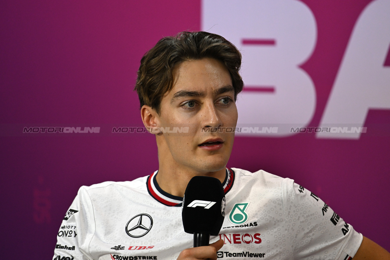 TEST BAHRAIN, George Russell (GBR) Mercedes AMG F1 in the FIA Press Conference.

22.02.2024. Formula 1 Testing, Sakhir, Bahrain, Day Two.

- www.xpbimages.com, EMail: requests@xpbimages.com © Copyright: XPB Images