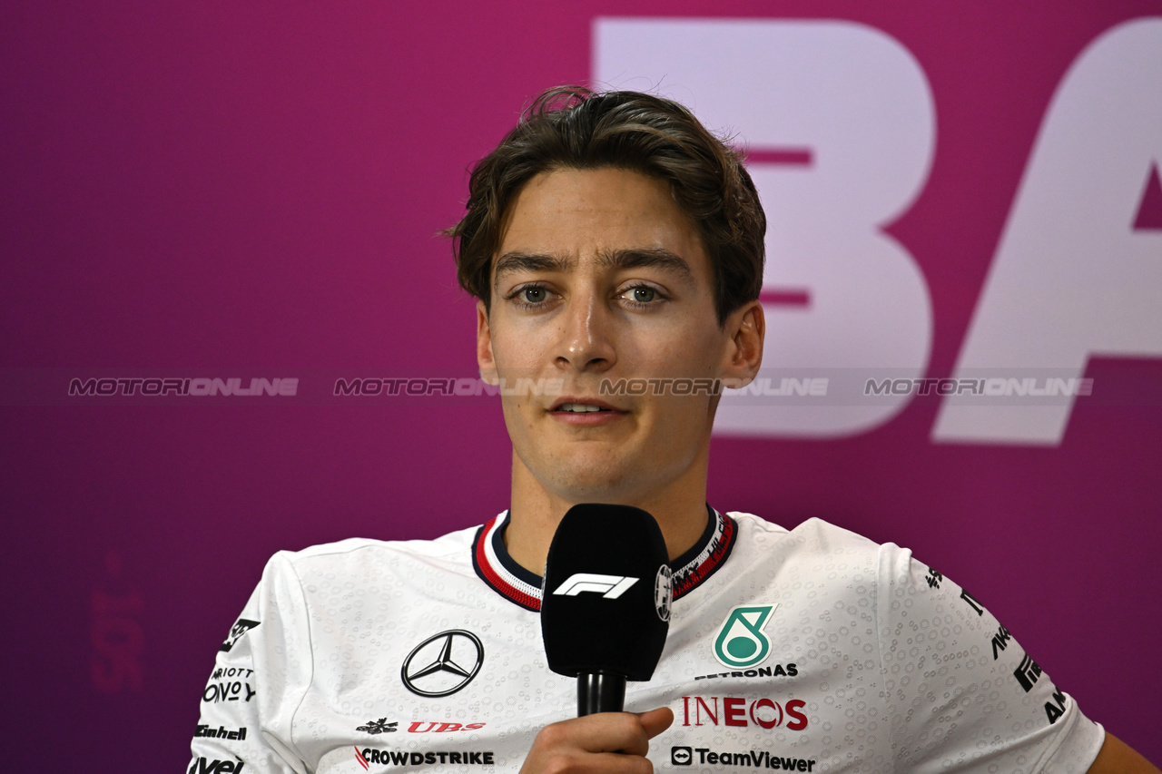 TEST BAHRAIN, George Russell (GBR) Mercedes AMG F1 in the FIA Press Conference.

22.02.2024. Formula 1 Testing, Sakhir, Bahrain, Day Two.

- www.xpbimages.com, EMail: requests@xpbimages.com © Copyright: XPB Images