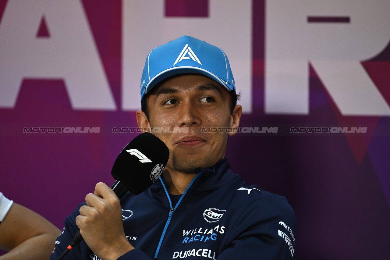 TEST BAHRAIN, Alexander Albon (THA) Williams Racing in the FIA Press Conference.

22.02.2024. Formula 1 Testing, Sakhir, Bahrain, Day Two.

- www.xpbimages.com, EMail: requests@xpbimages.com © Copyright: XPB Images