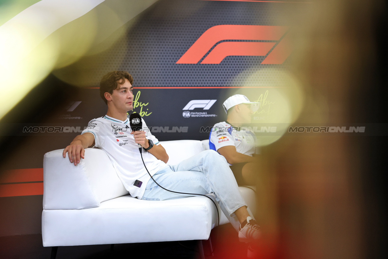 GP ABU DHABI, George Russell (GBR) Mercedes AMG F1 in the FIA Press Conference.

04.12.2025. Formula 1 World Championship, Rd 24, Abu Dhabi Grand Prix, Yas Marina Circuit, Abu Dhabi, Preparation Day.

- www.xpbimages.com, EMail: requests@xpbimages.com © Copyright: Bearne / XPB Images