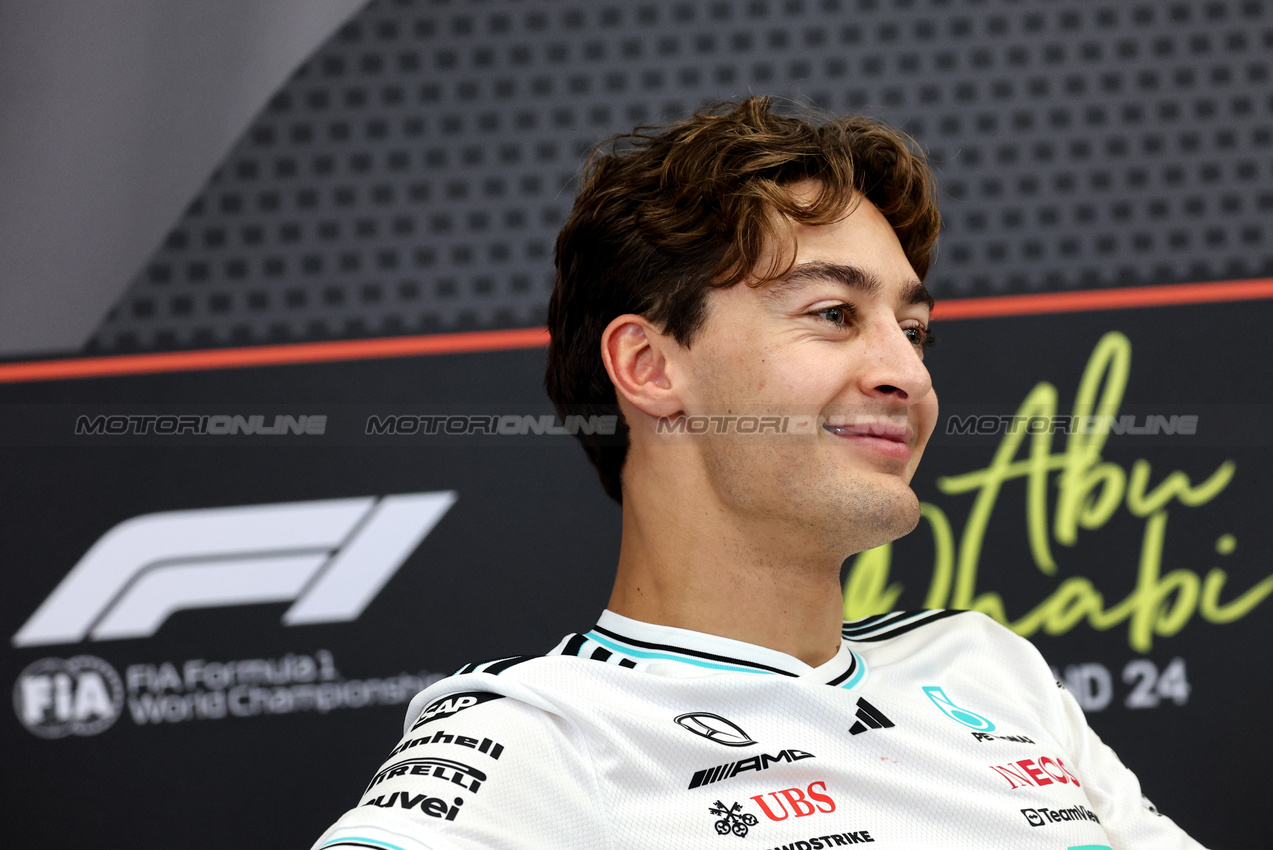 GP ABU DHABI, George Russell (GBR) Mercedes AMG F1 in the FIA Press Conference.

04.12.2025. Formula 1 World Championship, Rd 24, Abu Dhabi Grand Prix, Yas Marina Circuit, Abu Dhabi, Preparation Day.

- www.xpbimages.com, EMail: requests@xpbimages.com © Copyright: Bearne / XPB Images