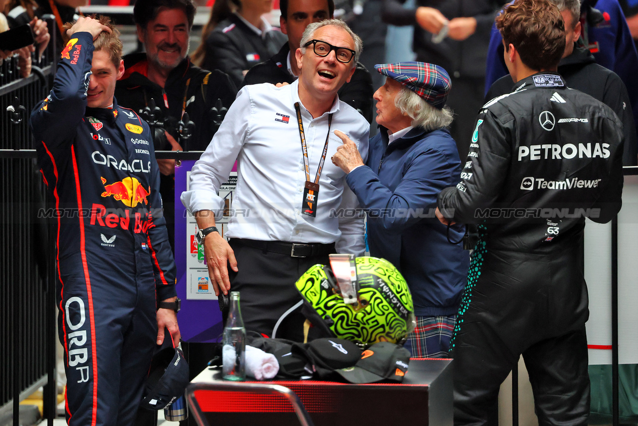 GP AUSTRALIA, (L to R): Max Verstappen (NLD) Red Bull Racing; Stefano Domenicali (ITA) Formula One President e CEO; Jackie Stewart (GBR); e George Russell (GBR) Mercedes AMG F1, in parc ferme.

16.03.2025. Formula 1 World Championship, Rd 1, Australian Grand Prix, Albert Park, Melbourne, Australia, Gara Day.

- www.xpbimages.com, EMail: requests@xpbimages.com © Copyright: Batchelor / XPB Images