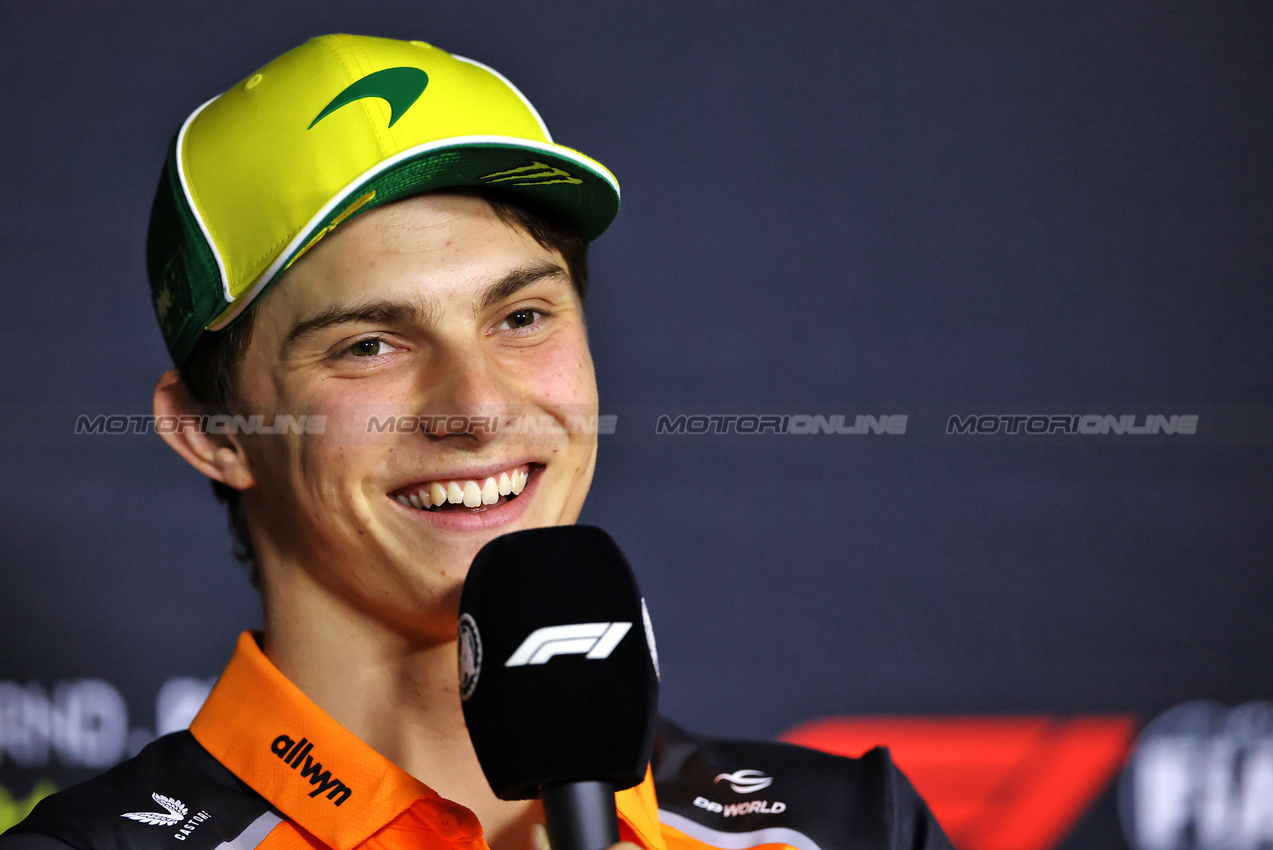 GP AUSTRALIA, Oscar Piastri (AUS) McLaren in the FIA Press Conference.

13.03.2025. Formula 1 World Championship, Rd 1, Australian Grand Prix, Albert Park, Melbourne, Australia, Preparation Day.

- www.xpbimages.com, EMail: requests@xpbimages.com © Copyright: Charniaux / XPB Images