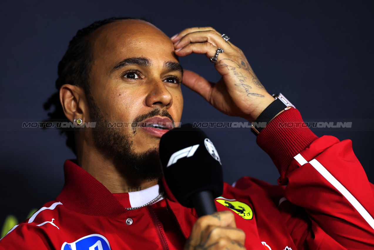 GP AUSTRALIA, Lewis Hamilton (GBR) Ferrari in the FIA Press Conference.

13.03.2025. Formula 1 World Championship, Rd 1, Australian Grand Prix, Albert Park, Melbourne, Australia, Preparation Day.

- www.xpbimages.com, EMail: requests@xpbimages.com © Copyright: Charniaux / XPB Images