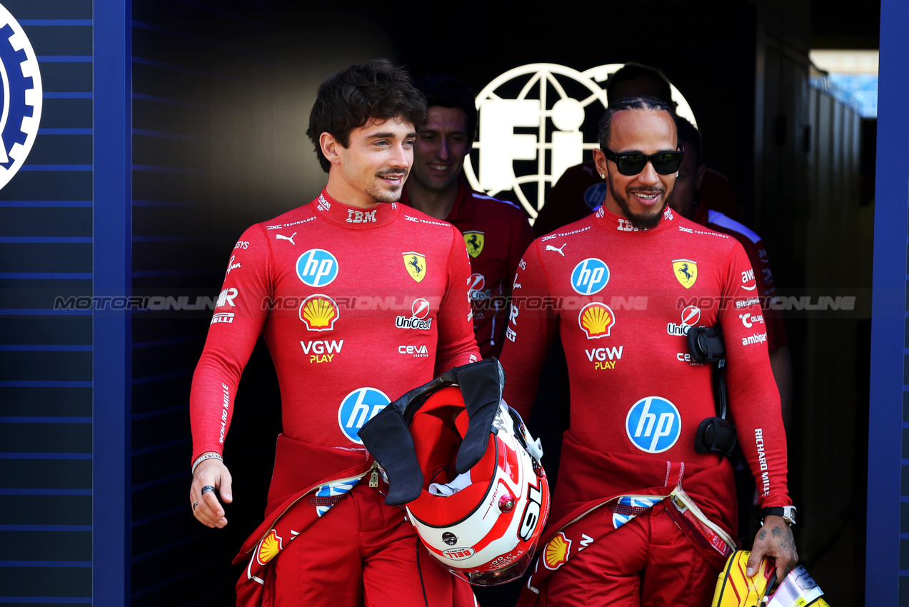 GP AUSTRALIA, (L to R): Charles Leclerc (MON) Ferrari with team mate Lewis Hamilton (GBR) Ferrari.

13.03.2025. Formula 1 World Championship, Rd 1, Australian Grand Prix, Albert Park, Melbourne, Australia, Preparation Day.

- www.xpbimages.com, EMail: requests@xpbimages.com © Copyright: Bearne / XPB Images