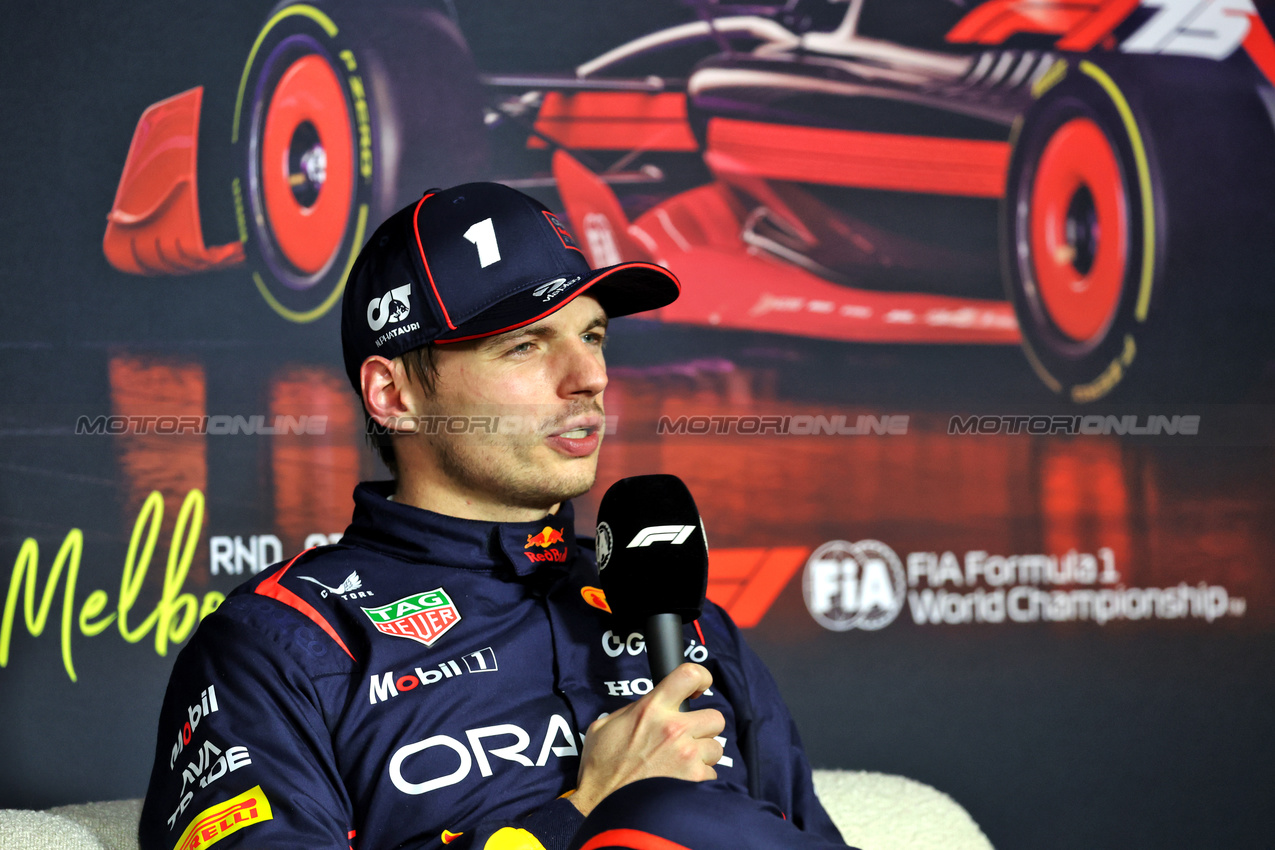 GP AUSTRALIA, Max Verstappen (NLD) Red Bull Racing in the post qualifying FIA Press Conference.

15.03.2025. Formula 1 World Championship, Rd 1, Australian Grand Prix, Albert Park, Melbourne, Australia, Qualifiche Day.

- www.xpbimages.com, EMail: requests@xpbimages.com © Copyright: Bearne / XPB Images