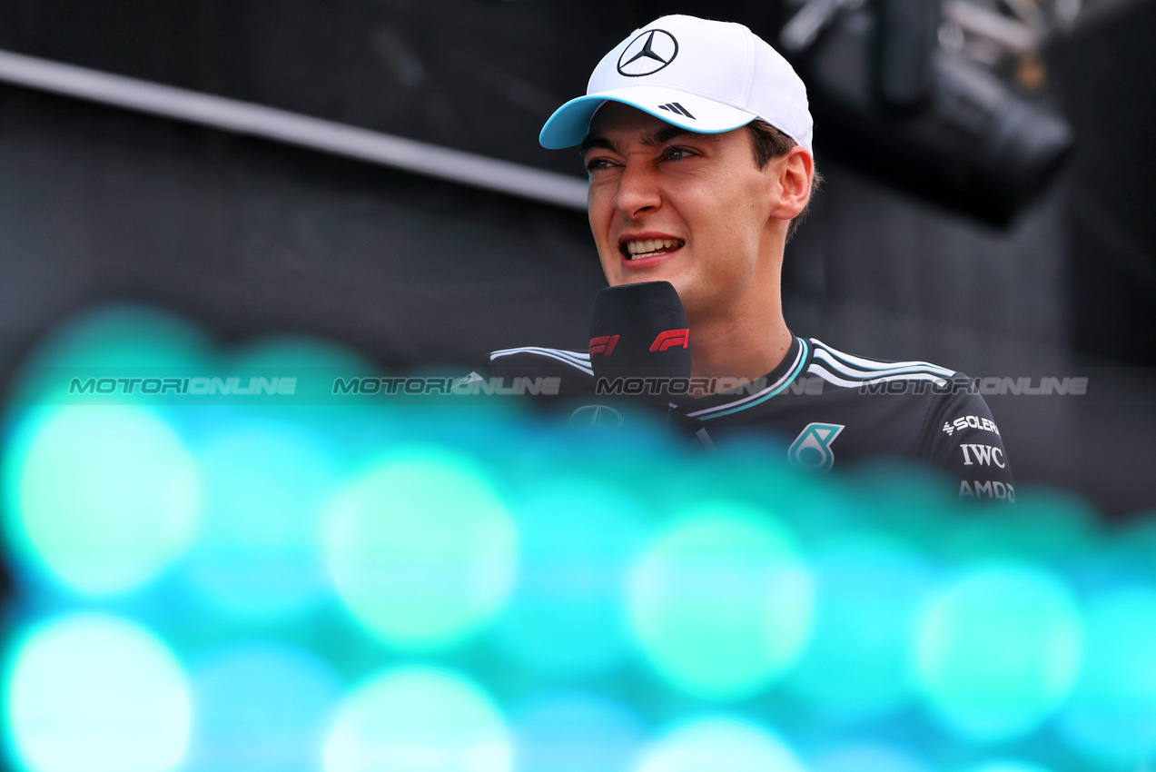 GP AUSTRIA, George Russell (GBR) Mercedes AMG F1 on the FanZone Stage.

28.06.2025. Formula 1 World Championship, Rd 11, Austrian Grand Prix, Spielberg, Austria, Qualifiche Day.

- www.xpbimages.com, EMail: requests@xpbimages.com © Copyright: Moy / XPB Images