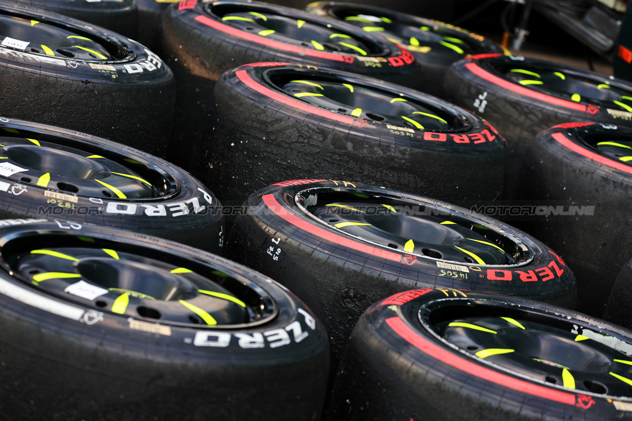 GP AUSTRIA, Pirelli tyres in the paddock.

27.06.2025. Formula 1 World Championship, Rd 11, Austrian Grand Prix, Spielberg, Austria, Practice Day.

- www.xpbimages.com, EMail: requests@xpbimages.com © Copyright: Moy / XPB Images