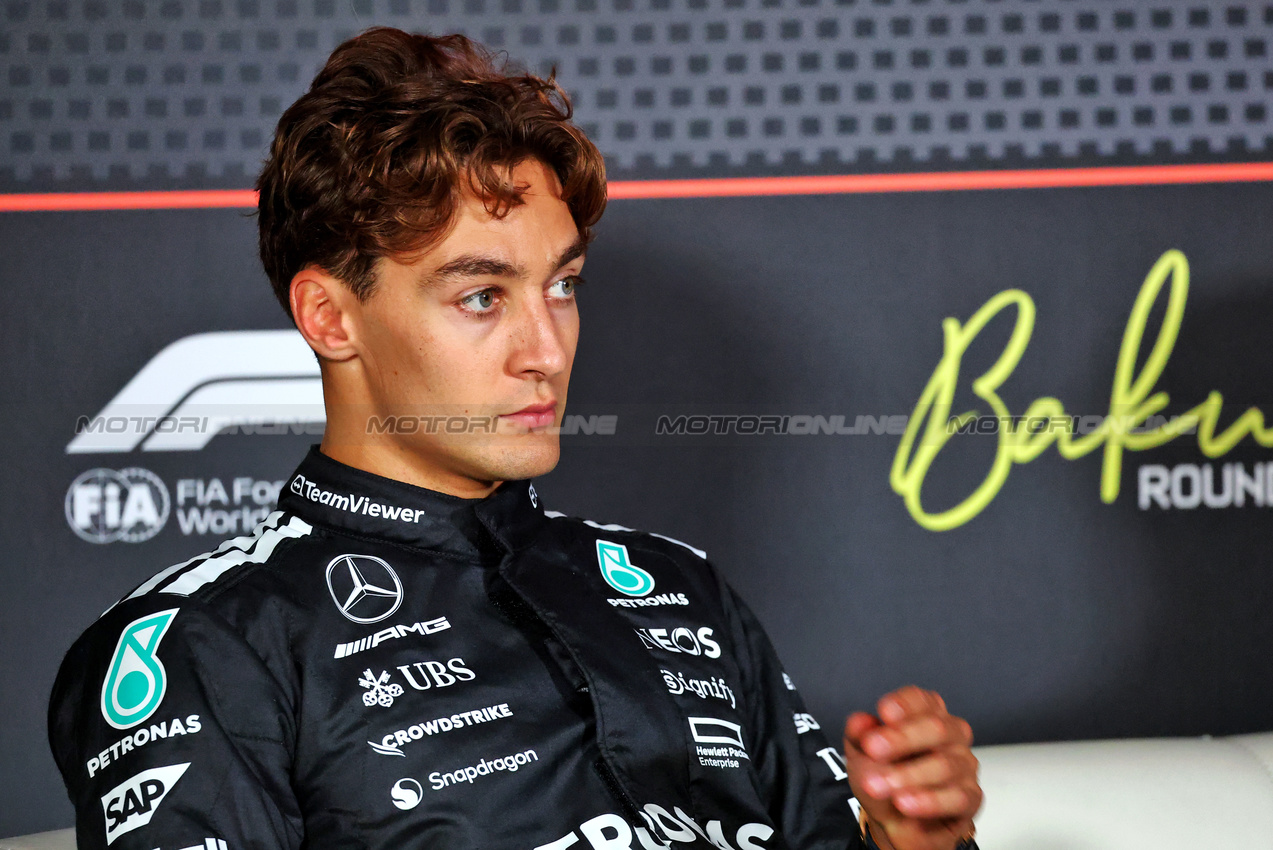 GP AZERBAIJAN, George Russell (GBR) Mercedes AMG F1 in the post race FIA Press Conference.

21.09.2025. Formula 1 World Championship, Rd 17, Azerbaijan Grand Prix, Baku Street Circuit, Azerbaijan, Gara Day.

- www.xpbimages.com, EMail: requests@xpbimages.com © Copyright: Batchelor / XPB Images