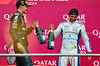 GP AZERBAIJAN, (L to R): George Russell (GBR) Mercedes AMG F1 celebrates his 2tpos on the podium with third placed Carlos Sainz (ESP) Atlassian Williams Racing.

21.09.2025. Formula 1 World Championship, Rd 17, Azerbaijan Grand Prix, Baku Street Circuit, Azerbaijan, Gara Day.

- www.xpbimages.com, EMail: requests@xpbimages.com © Copyright: Batchelor / XPB Images