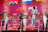 GP AZERBAIJAN, The podium (L to R): George Russell (GBR) Mercedes AMG F1, second; Max Verstappen (NLD) Red Bull Racing, vincitore; Carlos Sainz (ESP) Atlassian Williams Racing, third.

21.09.2025. Formula 1 World Championship, Rd 17, Azerbaijan Grand Prix, Baku Street Circuit, Azerbaijan, Gara Day.

- www.xpbimages.com, EMail: requests@xpbimages.com © Copyright: Charniaux / XPB Images