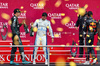 GP AZERBAIJAN, Carlos Sainz (ESP) Atlassian Williams Racing celebrates his third position on the podium with second placed George Russell (GBR) Mercedes AMG F1 (Left).

21.09.2025. Formula 1 World Championship, Rd 17, Azerbaijan Grand Prix, Baku Street Circuit, Azerbaijan, Gara Day.

- www.xpbimages.com, EMail: requests@xpbimages.com © Copyright: Bearne / XPB Images