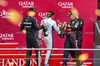 GP AZERBAIJAN, Carlos Sainz (ESP) Atlassian Williams Racing celebrates his third position on the podium with second placed George Russell (GBR) Mercedes AMG F1 (Left) e vincitore Max Verstappen (NLD) Red Bull Racing (Right).

21.09.2025. Formula 1 World Championship, Rd 17, Azerbaijan Grand Prix, Baku Street Circuit, Azerbaijan, Gara Day.

- www.xpbimages.com, EMail: requests@xpbimages.com © Copyright: Bearne / XPB Images