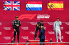 GP AZERBAIJAN, The podium (L to R): George Russell (GBR) Mercedes AMG F1, second; Max Verstappen (NLD) Red Bull Racing, vincitore; Carlos Sainz (ESP) Atlassian Williams Racing, third.

21.09.2025. Formula 1 World Championship, Rd 17, Azerbaijan Grand Prix, Baku Street Circuit, Azerbaijan, Gara Day.

- www.xpbimages.com, EMail: requests@xpbimages.com © Copyright: Bearne / XPB Images