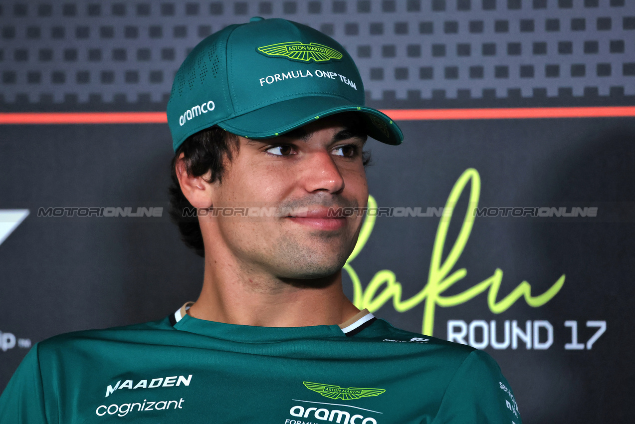 GP AZERBAIJAN, Lance Stroll (CDN) Aston Martin F1 Team in the FIA Press Conference.

18.09.2025. Formula 1 World Championship, Rd 17, Azerbaijan Grand Prix, Baku Street Circuit, Azerbaijan, Preparation Day.

 - www.xpbimages.com, EMail: requests@xpbimages.com © Copyright: Rew / XPB Images