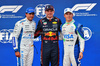 GP AZERBAIJAN, Qualifiche top three in parc ferme (L to R): Carlos Sainz (ESP) Atlassian Williams Racing, second; Max Verstappen (NLD) Red Bull Racing, pole position; Liam Lawson (NZL) Racing Bulls, third.

20.09.2025. Formula 1 World Championship, Rd 17, Azerbaijan Grand Prix, Baku Street Circuit, Azerbaijan, Qualifiche Day.

- www.xpbimages.com, EMail: requests@xpbimages.com © Copyright: Batchelor / XPB Images
