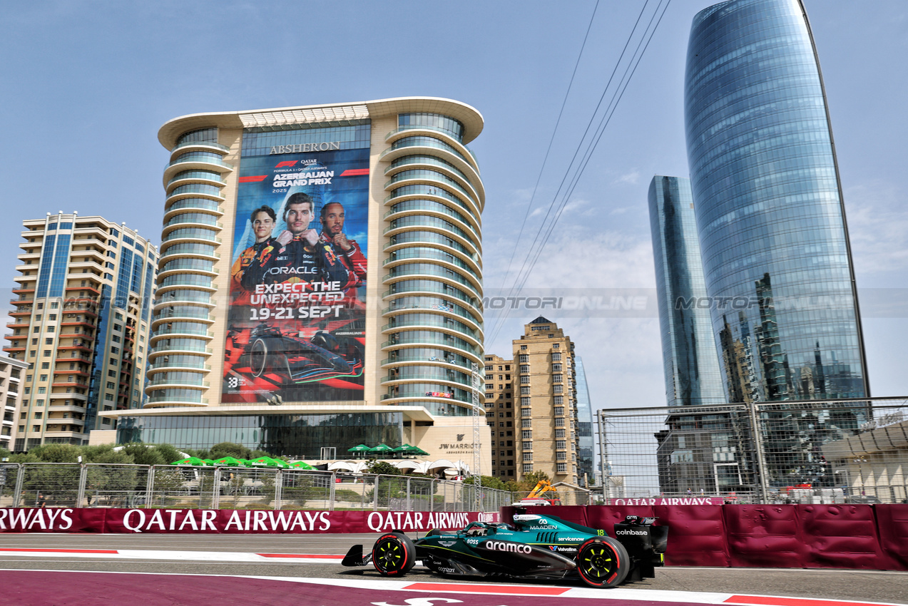 GP AZERBAIJAN, Lance Stroll (CDN) Aston Martin F1 Team AMR25.

19.09.2025. Formula 1 World Championship, Rd 17, Azerbaijan Grand Prix, Baku Street Circuit, Azerbaijan, Practice Day.

- www.xpbimages.com, EMail: requests@xpbimages.com © Copyright: Batchelor / XPB Images