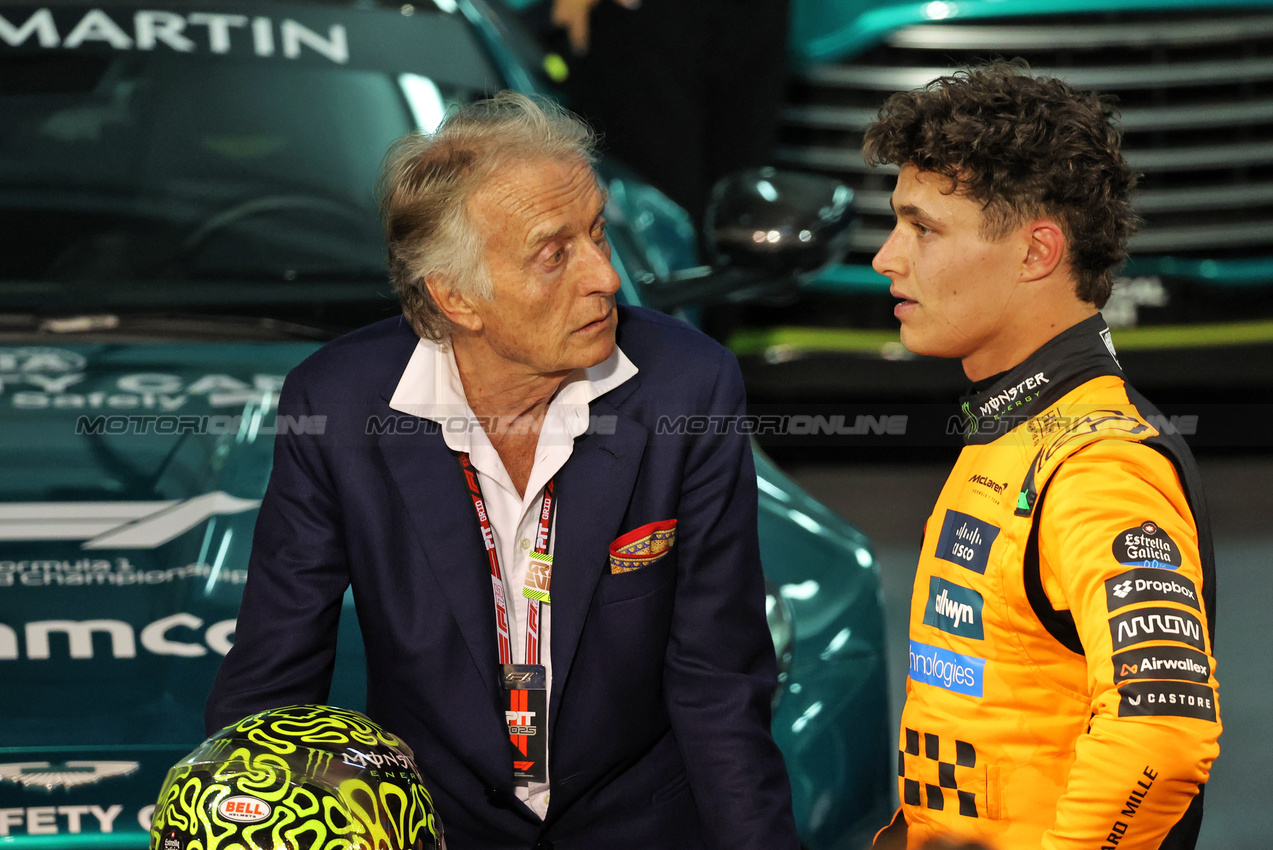 GP BAHRAIN, (L to R): Luca di Montezemolo (ITA) with Lando Norris (GBR) McLaren in parc ferme.

13.04.2025. Formula 1 World Championship, Rd 4, Bahrain Grand Prix, Sakhir, Bahrain, Gara Day.

- www.xpbimages.com, EMail: requests@xpbimages.com © Copyright: Bearne / XPB Images