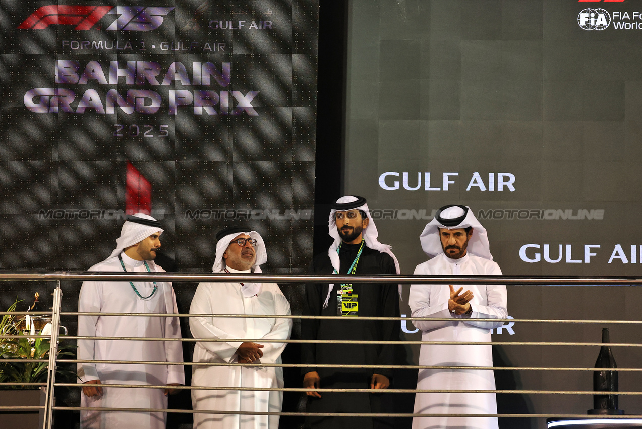 GP BAHRAIN, Mohammed Bin Sulayem (UAE) FIA President (Right) on the podium.

13.04.2025. Formula 1 World Championship, Rd 4, Bahrain Grand Prix, Sakhir, Bahrain, Gara Day.

- www.xpbimages.com, EMail: requests@xpbimages.com © Copyright: Bearne / XPB Images