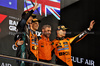 GP BAHRAIN, The podium (L to R): George Russell (GBR) Mercedes AMG F1, second; Oscar Piastri (AUS) McLaren, vincitore; Andrea Stella (ITA) McLaren Team Principal; Lando Norris (GBR) McLaren, third.

13.04.2025. Formula 1 World Championship, Rd 4, Bahrain Grand Prix, Sakhir, Bahrain, Gara Day.

- www.xpbimages.com, EMail: requests@xpbimages.com © Copyright: Moy / XPB Images