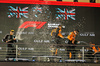 GP BAHRAIN, The podium (L to R): George Russell (GBR) Mercedes AMG F1, second; Oscar Piastri (AUS) McLaren, vincitore; Lando Norris (GBR) McLaren, third.

13.04.2025. Formula 1 World Championship, Rd 4, Bahrain Grand Prix, Sakhir, Bahrain, Gara Day.

- www.xpbimages.com, EMail: requests@xpbimages.com © Copyright: Bearne / XPB Images