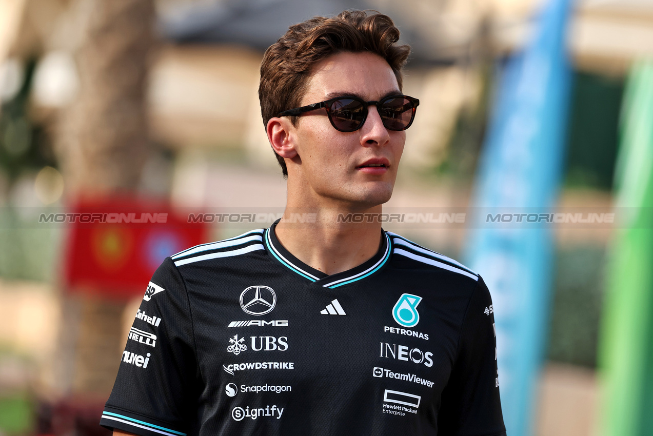 GP BAHRAIN, George Russell (GBR) Mercedes AMG F1.

10.04.2025. Formula 1 World Championship, Rd 4, Bahrain Grand Prix, Sakhir, Bahrain, Preparation Day.

- www.xpbimages.com, EMail: requests@xpbimages.com © Copyright: Moy / XPB Images