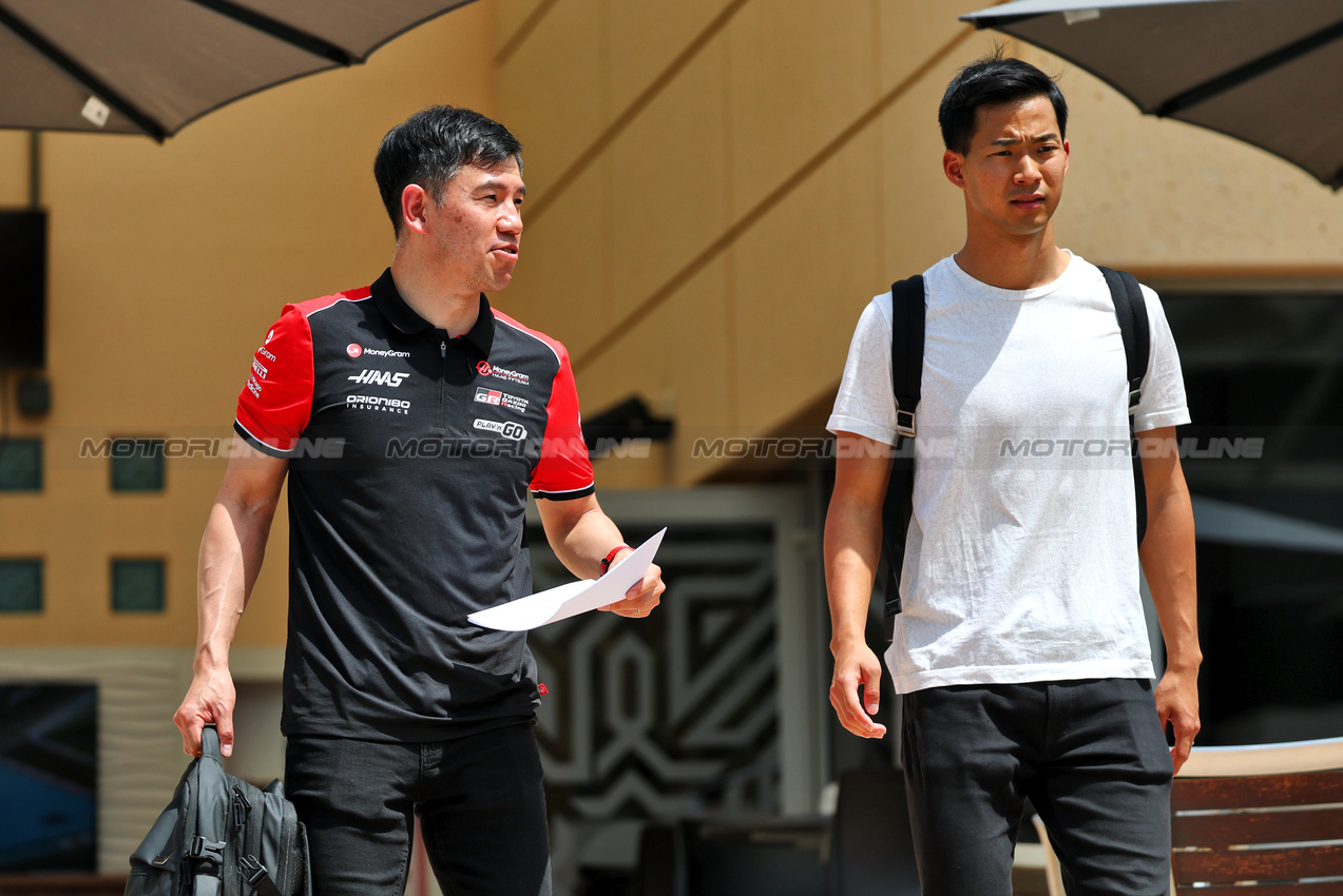 GP BAHRAIN, Ryo Hirakawa (JPN) Haas F1 Team Reserve Driver (Right).

10.04.2025. Formula 1 World Championship, Rd 4, Bahrain Grand Prix, Sakhir, Bahrain, Preparation Day.

- www.xpbimages.com, EMail: requests@xpbimages.com © Copyright: Batchelor / XPB Images