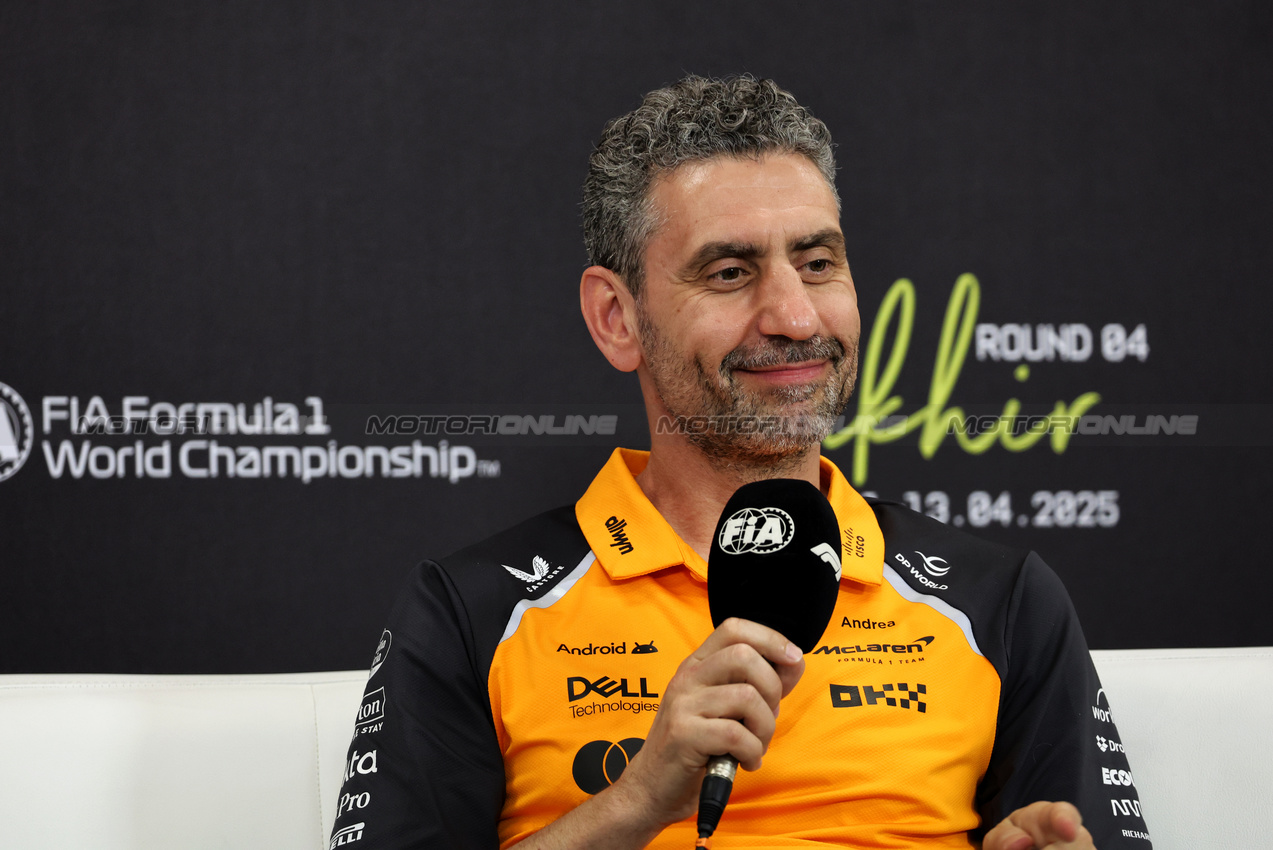 GP BAHRAIN, Andrea Stella (ITA) McLaren Team Principal in the FIA Press Conference.

11.04.2025. Formula 1 World Championship, Rd 4, Bahrain Grand Prix, Sakhir, Bahrain, Practice Day

- www.xpbimages.com, EMail: requests@xpbimages.com © Copyright: Bearne / XPB Images
