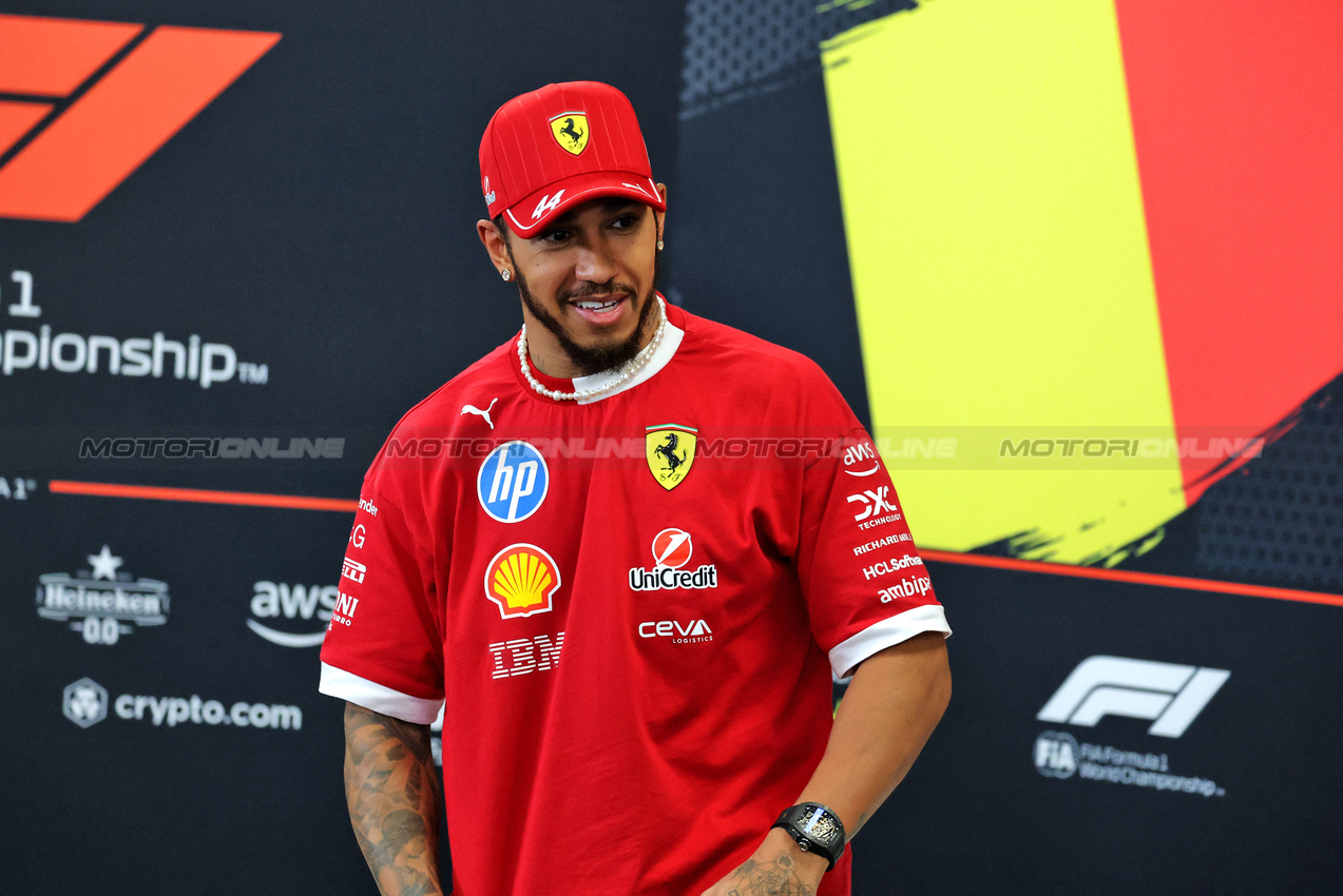 GP BELGIO, Lewis Hamilton (GBR) Ferrari in the FIA Press Conference.

24.07.2025. Formula 1 World Championship, Rd 13, Belgian Grand Prix, Spa Francorchamps, Belgium, Preparation Day.

- www.xpbimages.com, EMail: requests@xpbimages.com © Copyright: Moy / XPB Images