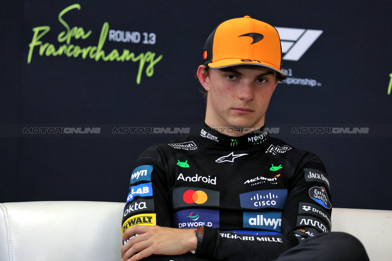 GP BELGIO, Oscar Piastri (AUS) McLaren in the post Sprint FIA Press Conference.

26.07.2025. Formula 1 World Championship, Rd 13, Belgian Grand Prix, Spa Francorchamps, Belgium, Sprint e Qualifiche Day.

- www.xpbimages.com, EMail: requests@xpbimages.com © Copyright: Moy / XPB Images