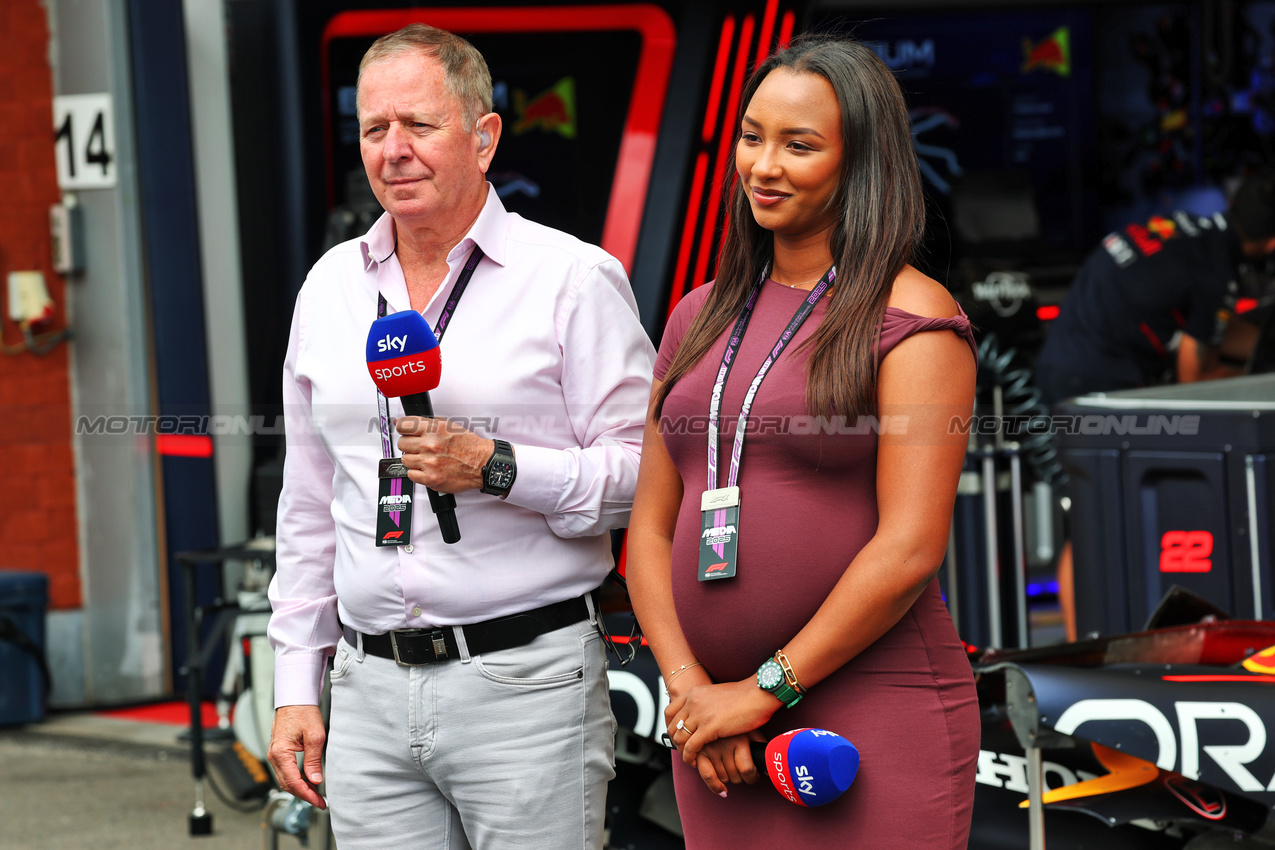 GP BELGIO, (L to R): Natalie Pinkham (GBR) Sky Sports Presenter with Martin Brundle (GBR) Sky Sports F1 Commentator e Naomi Schiff (RWA) / (BEL) Sky Sports F1 Presenter.

26.07.2025. Formula 1 World Championship, Rd 13, Belgian Grand Prix, Spa Francorchamps, Belgium, Sprint e Qualifiche Day.

- www.xpbimages.com, EMail: requests@xpbimages.com © Copyright: Batchelor / XPB Images